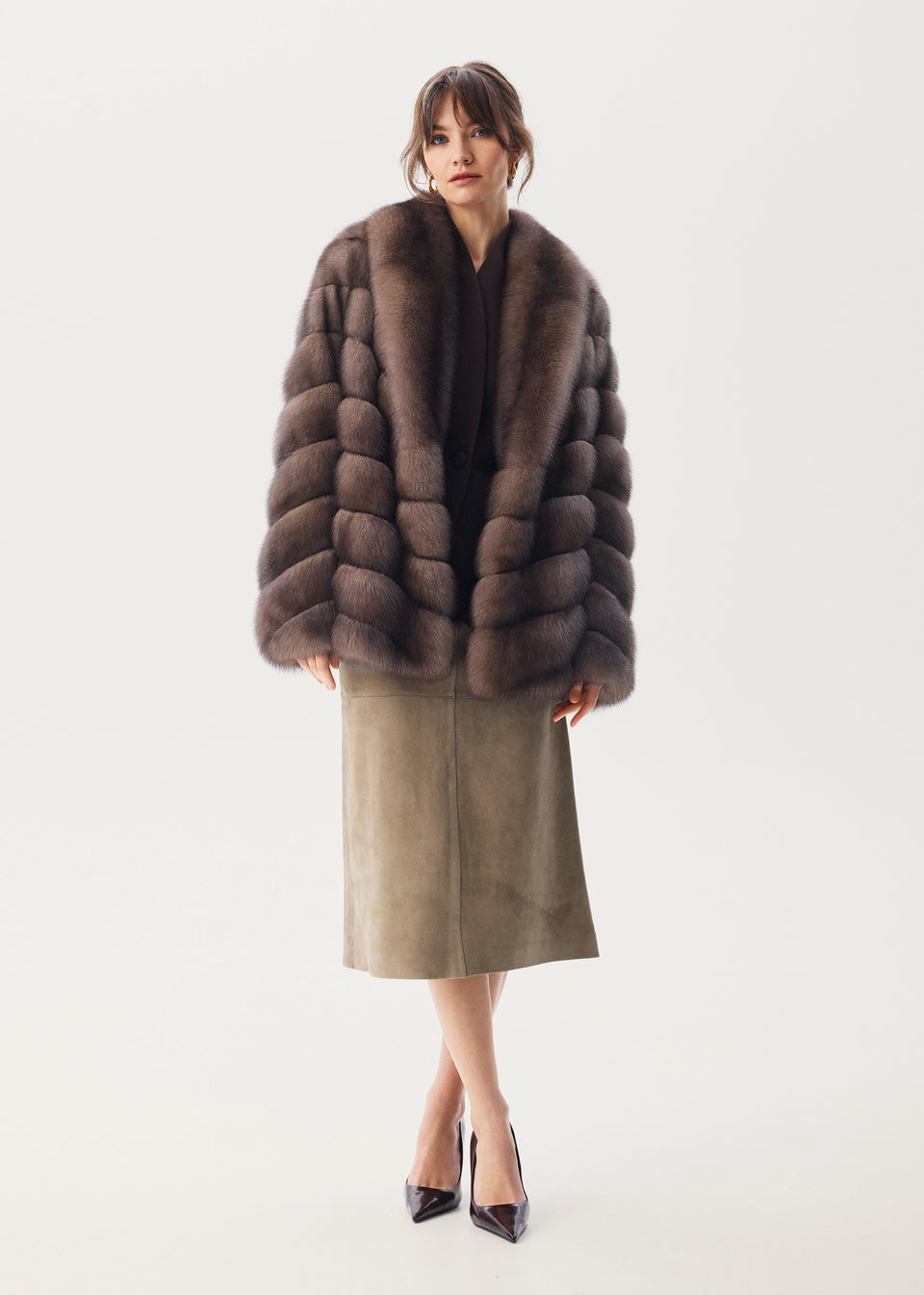 Sable fur coat with one-piece extended shawl collar