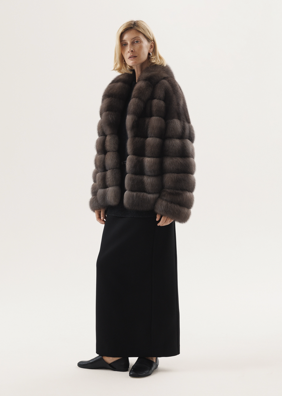 Sable fur coat with shawl collar for women